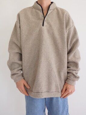 WindRiver Beige Heathered Quarter Zip Kangaroo Pocket Outdoor Utility Hoodie XXL